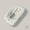 Hoes voor Stokke  tripp trapp Newborn - Teddystof met paarse bloemetjes.