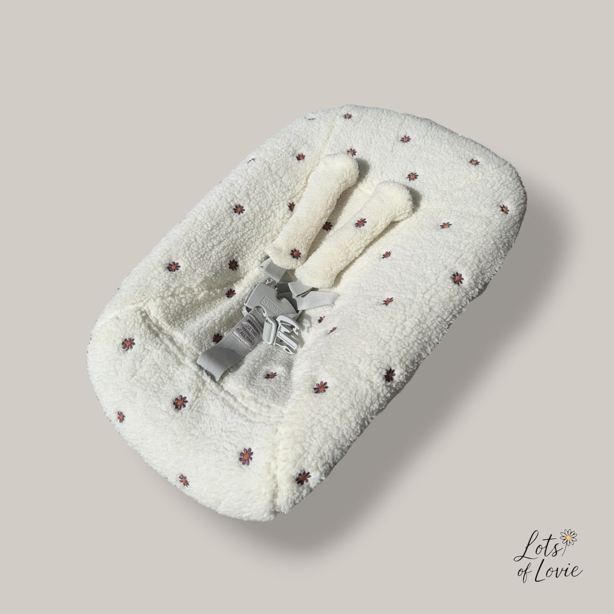 Hoes voor Stokke  tripp trapp Newborn - Teddystof met paarse bloemetjes.